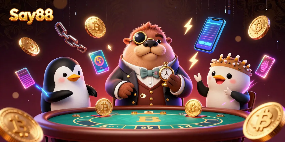 Engage with Say88's vibrant underwater casino scene showcasing a walrus, penguin dealer, and pufferfish player.