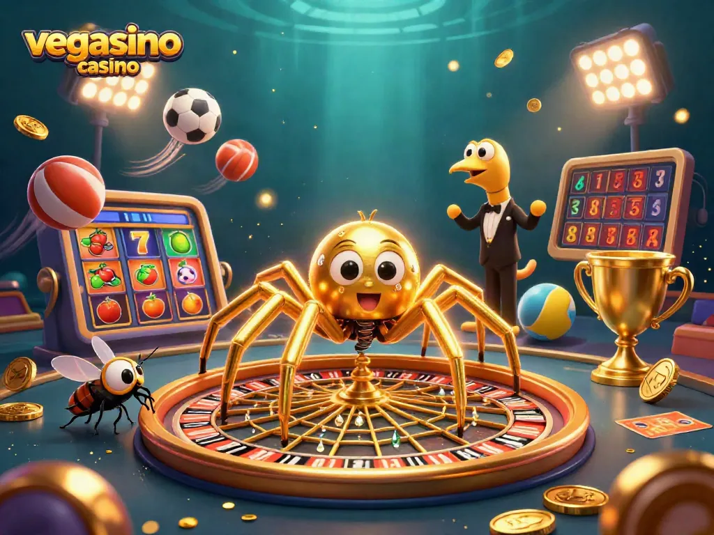 Experience the excitement of vegasino casino with a dynamic 3D illustration of a casino-themed scene.