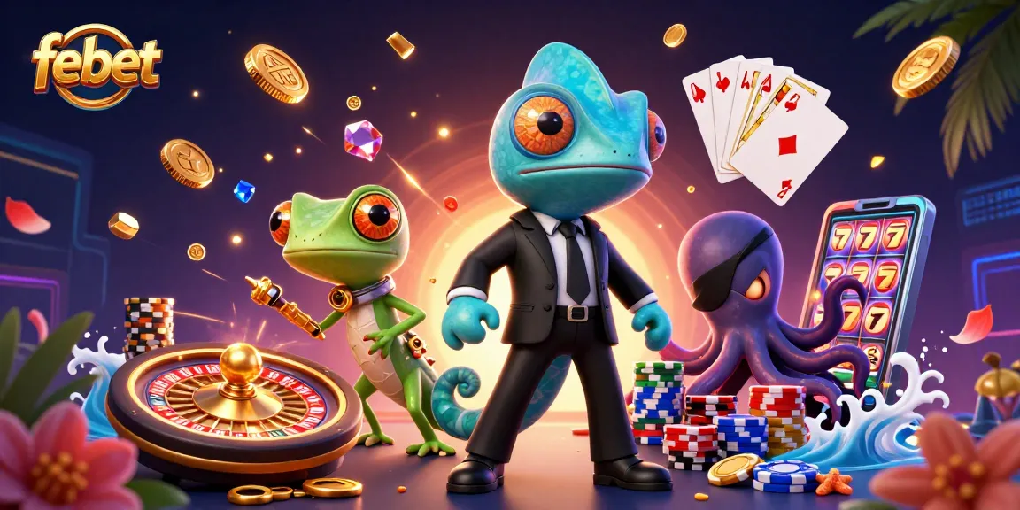 Experience thrilling gameplay at febet with a colorful casino scene showcasing excitement, cash rewards, and vibrant atmosphere.