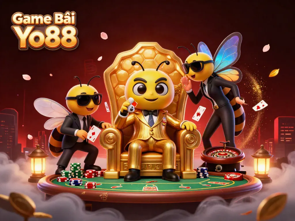 Engage in thrilling Game Bài Yo88 action at an elite casino table, featuring a buzzing bumblebee mob boss.