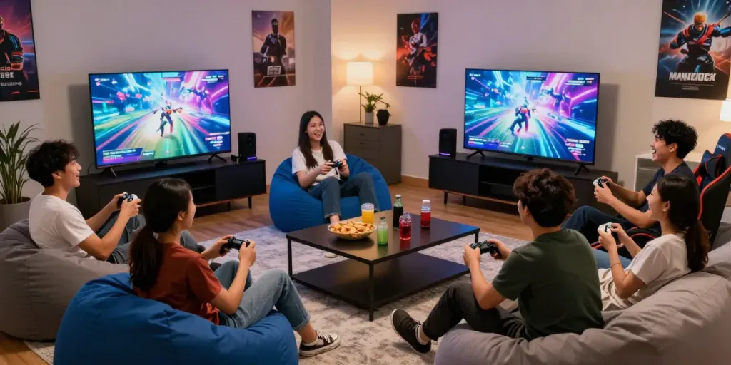 Friends enjoying a gaming session while using rokok88 login for online multiplayer