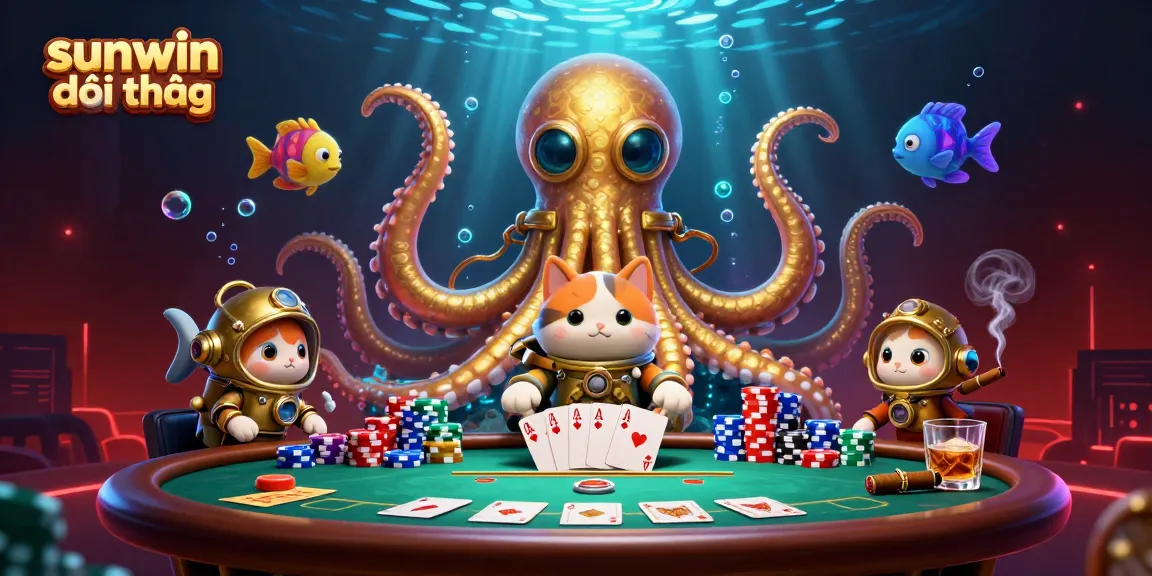 Engage with sunwin đổi thưởng at the vibrant poker table with dynamic 3D characters and treasures.
